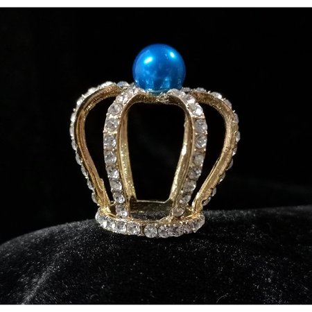 TIAN SWEET 3 oz Small Rhinestone Crown with a Royal Blue Pearl on Top Gold 34001GD
